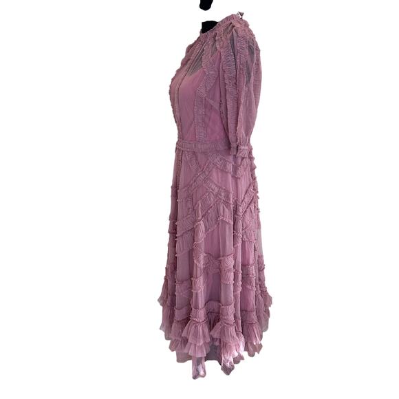 Mac Duggal Pink Mesh Tiered Ruffle Midi Dress SIZE 8 Romantic Designer $700 - Picture 9 of 13